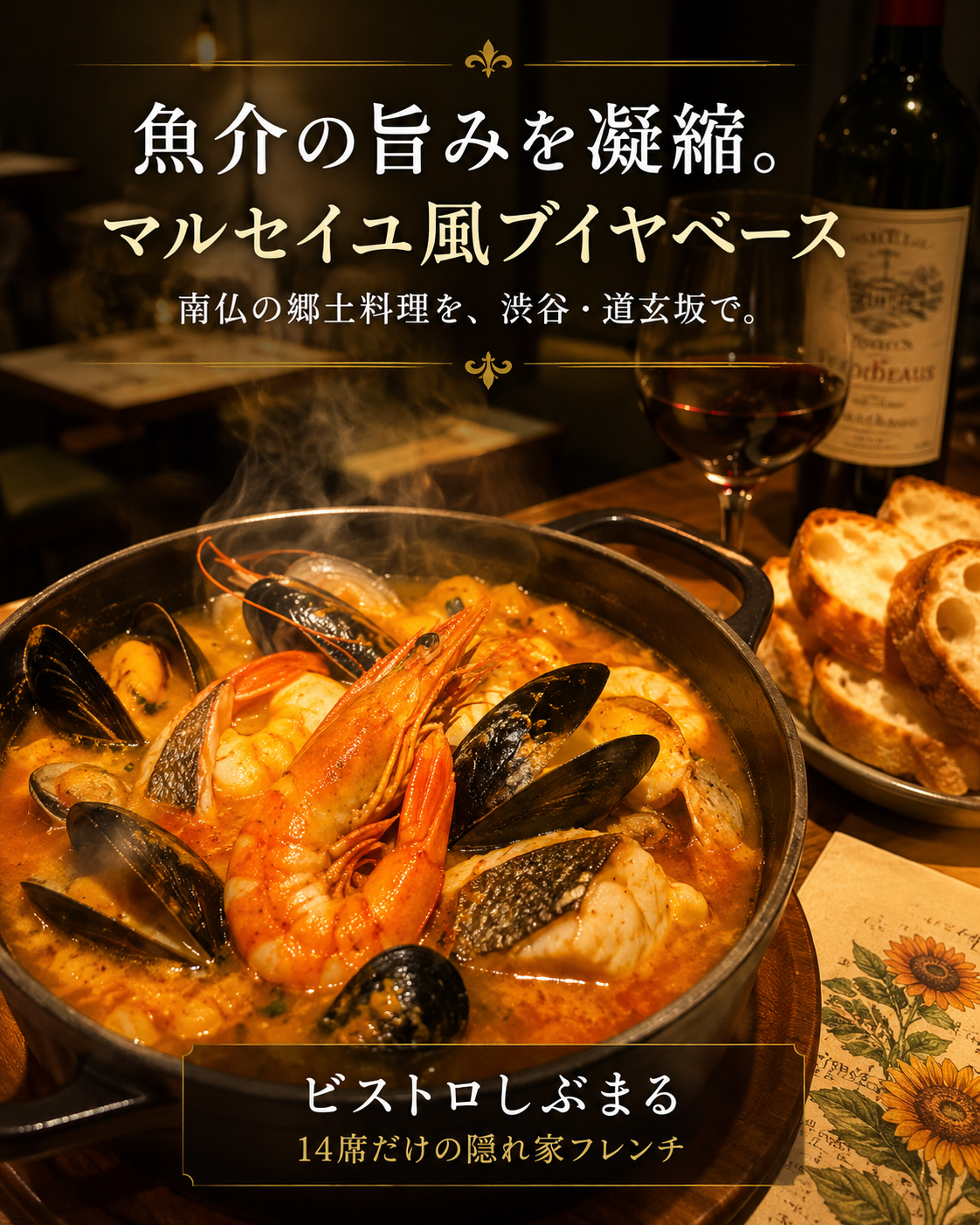 魚介の旨みを凝縮。マルセイユ風ブイヤベース。ビストロしぶまる